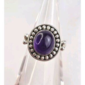 Vintage Sterling Silver Round Amethyst Stone Ring Size 7 India‎ 925